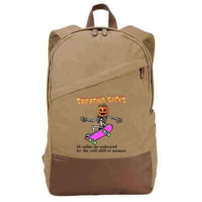 Sweating Sucks Skeleton Pumpkin Skateboard Cotton Canvas Backpack