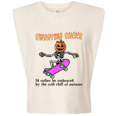 Sweating Sucks Skeleton Pumpkin Skateboard Garment-Dyed Women's Muscle Tee