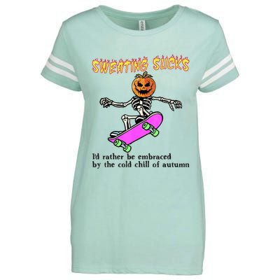 Sweating Sucks Skeleton Pumpkin Skateboard Enza Ladies Jersey Football T-Shirt