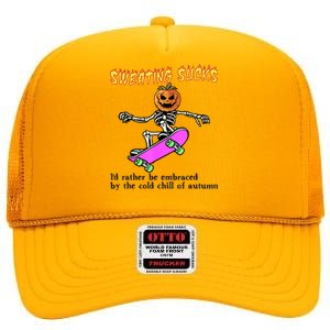 Sweating Sucks Skeleton Pumpkin Skateboard High Crown Mesh Back Trucker Hat