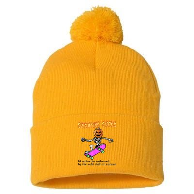 Sweating Sucks Skeleton Pumpkin Skateboard Pom Pom 12in Knit Beanie