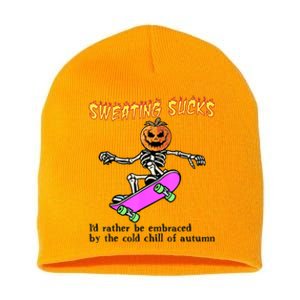 Sweating Sucks Skeleton Pumpkin Skateboard Short Acrylic Beanie