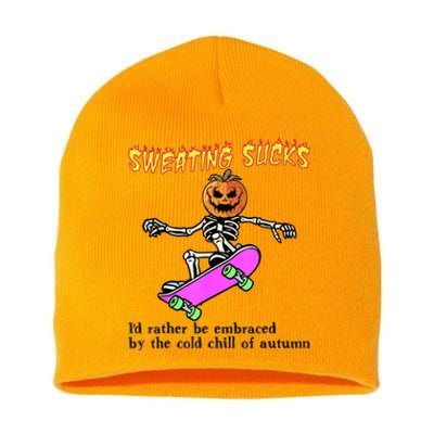 Sweating Sucks Skeleton Pumpkin Skateboard Short Acrylic Beanie