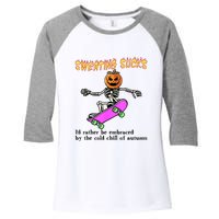 Sweating Sucks Skeleton Pumpkin Skateboard Women's Tri-Blend 3/4-Sleeve Raglan Shirt