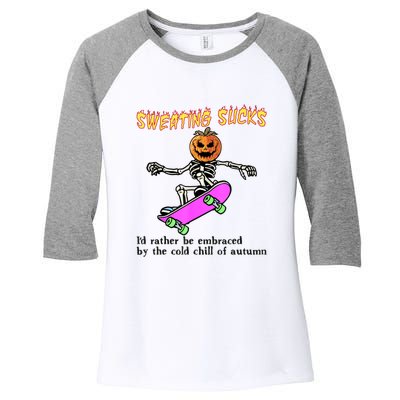 Sweating Sucks Skeleton Pumpkin Skateboard Women's Tri-Blend 3/4-Sleeve Raglan Shirt