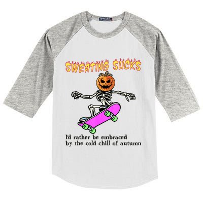 Sweating Sucks Skeleton Pumpkin Skateboard Kids Colorblock Raglan Jersey