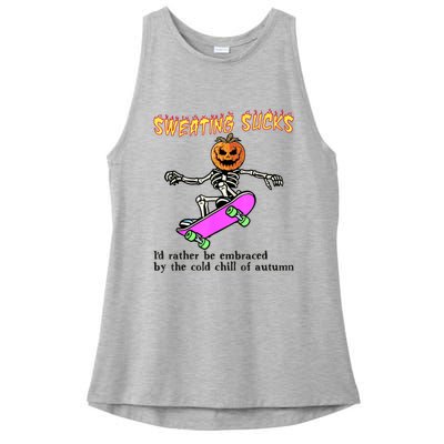 Sweating Sucks Skeleton Pumpkin Skateboard Ladies PosiCharge Tri-Blend Wicking Tank