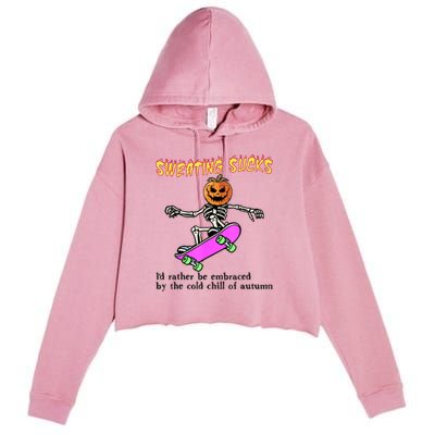 Sweating Sucks Skeleton Pumpkin Skateboard Crop Fleece Hoodie