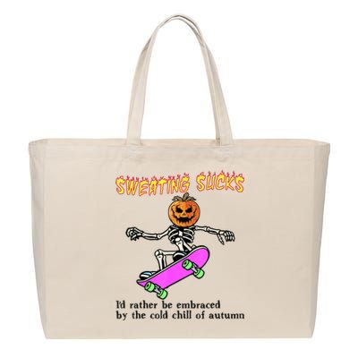 Sweating Sucks Skeleton Pumpkin Skateboard Cotton Canvas Jumbo Tote