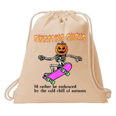 Sweating Sucks Skeleton Pumpkin Skateboard Drawstring Bag