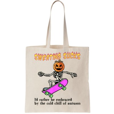 Sweating Sucks Skeleton Pumpkin Skateboard Tote Bag