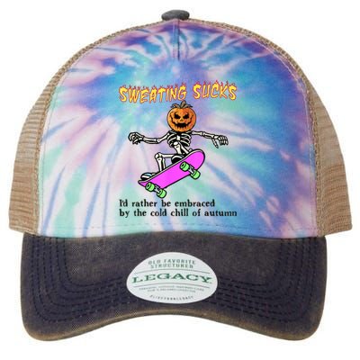 Sweating Sucks Skeleton Pumpkin Skateboard Legacy Tie Dye Trucker Hat