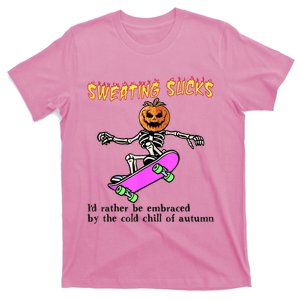 Sweating Sucks Skeleton Pumpkin Skateboard T-Shirt