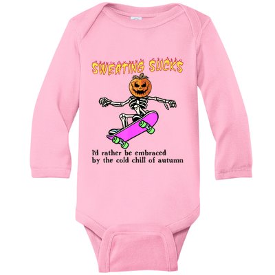 Sweating Sucks Skeleton Pumpkin Skateboard Baby Long Sleeve Bodysuit