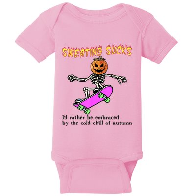 Sweating Sucks Skeleton Pumpkin Skateboard Baby Bodysuit