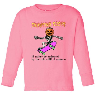 Sweating Sucks Skeleton Pumpkin Skateboard Toddler Long Sleeve Shirt