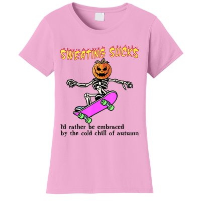 Sweating Sucks Skeleton Pumpkin Skateboard Women's T-Shirt