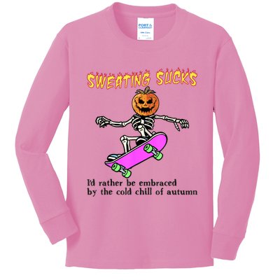 Sweating Sucks Skeleton Pumpkin Skateboard Kids Long Sleeve Shirt