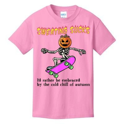 Sweating Sucks Skeleton Pumpkin Skateboard Kids T-Shirt