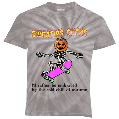 Sweating Sucks Skeleton Pumpkin Skateboard Kids Tie-Dye T-Shirt