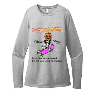 Sweating Sucks Skeleton Pumpkin Skateboard Womens CVC Long Sleeve Shirt