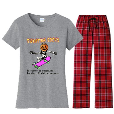 Sweating Sucks Skeleton Pumpkin Skateboard Women's Flannel Pajama Set