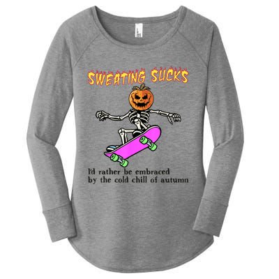 Sweating Sucks Skeleton Pumpkin Skateboard Women's Perfect Tri Tunic Long Sleeve Shirt