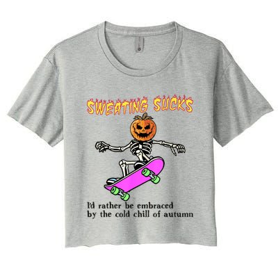 Sweating Sucks Skeleton Pumpkin Skateboard Women's Crop Top Tee