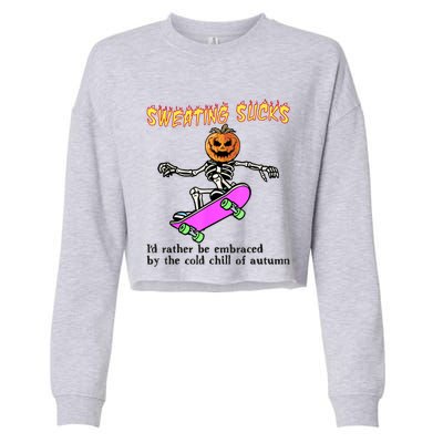 Sweating Sucks Skeleton Pumpkin Skateboard Cropped Pullover Crew