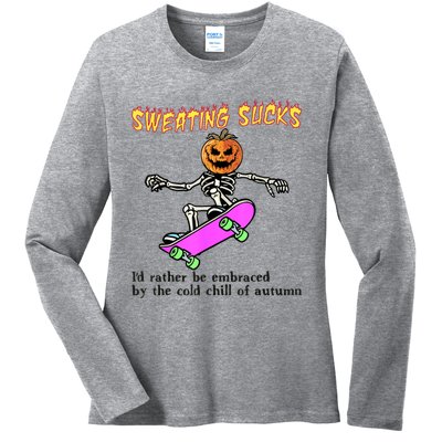 Sweating Sucks Skeleton Pumpkin Skateboard Ladies Long Sleeve Shirt