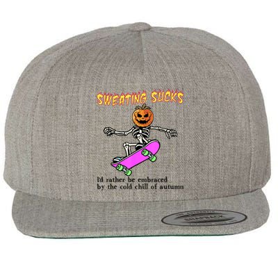 Sweating Sucks Skeleton Pumpkin Skateboard Wool Snapback Cap