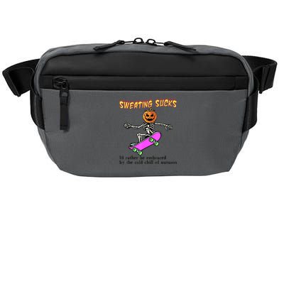 Sweating Sucks Skeleton Pumpkin Skateboard Crossbody Pack