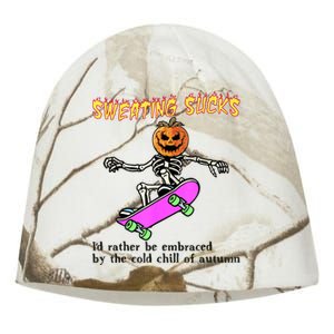 Sweating Sucks Skeleton Pumpkin Skateboard Kati - Camo Knit Beanie