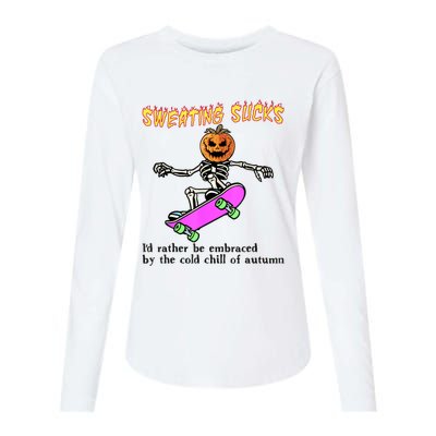 Sweating Sucks Skeleton Pumpkin Skateboard Womens Cotton Relaxed Long Sleeve T-Shirt