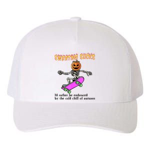 Sweating Sucks Skeleton Pumpkin Skateboard Yupoong Adult 5-Panel Trucker Hat