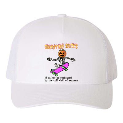 Sweating Sucks Skeleton Pumpkin Skateboard Yupoong Adult 5-Panel Trucker Hat