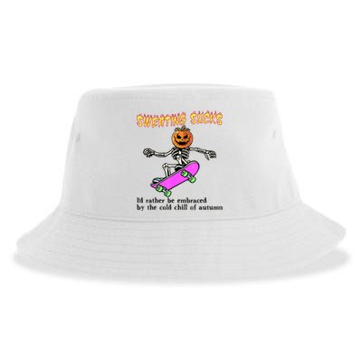 Sweating Sucks Skeleton Pumpkin Skateboard Sustainable Bucket Hat