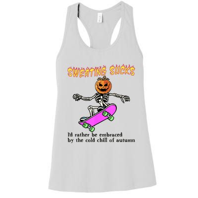 Sweating Sucks Skeleton Pumpkin Skateboard Women's Racerback Tank