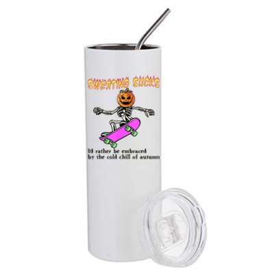 Sweating Sucks Skeleton Pumpkin Skateboard Stainless Steel Tumbler