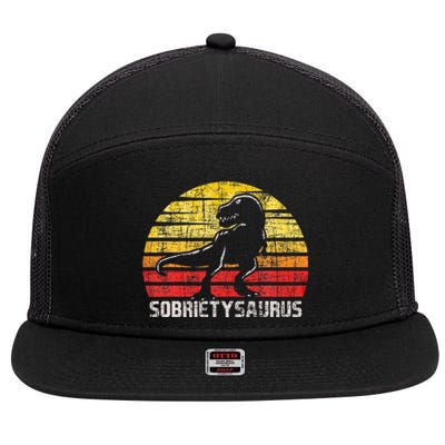 Sobrietysaurus Sober Sobriety Anniversary Recovery Aa Na 7 Panel Mesh Trucker Snapback Hat