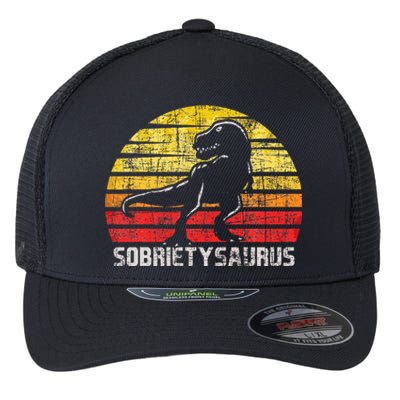 Sobrietysaurus Sober Sobriety Anniversary Recovery Aa Na Flexfit Unipanel Trucker Cap