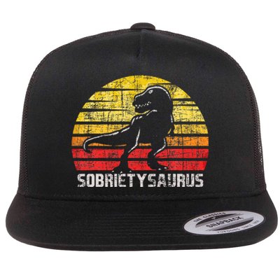 Sobrietysaurus Sober Sobriety Anniversary Recovery Aa Na Flat Bill Trucker Hat