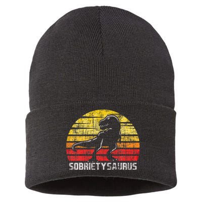 Sobrietysaurus Sober Sobriety Anniversary Recovery Aa Na Sustainable Knit Beanie