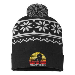 Sobrietysaurus Sober Sobriety Anniversary Recovery Aa Na USA-Made Snowflake Beanie