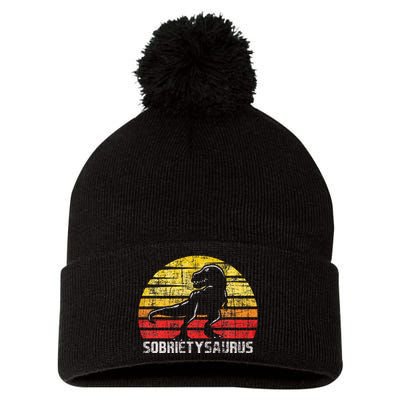 Sobrietysaurus Sober Sobriety Anniversary Recovery Aa Na Pom Pom 12in Knit Beanie