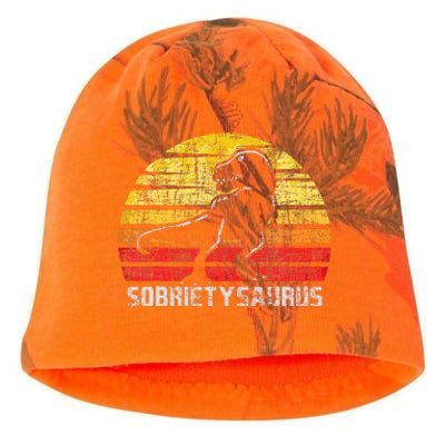 Sobrietysaurus Sober Sobriety Anniversary Recovery Aa Na Kati - Camo Knit Beanie