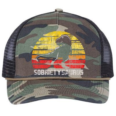 Sobrietysaurus Sober Sobriety Anniversary Recovery Aa Na Retro Rope Trucker Hat Cap