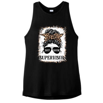 Shit Show Supervisor Casual Messy Bun Bleached Ladies PosiCharge Tri-Blend Wicking Tank