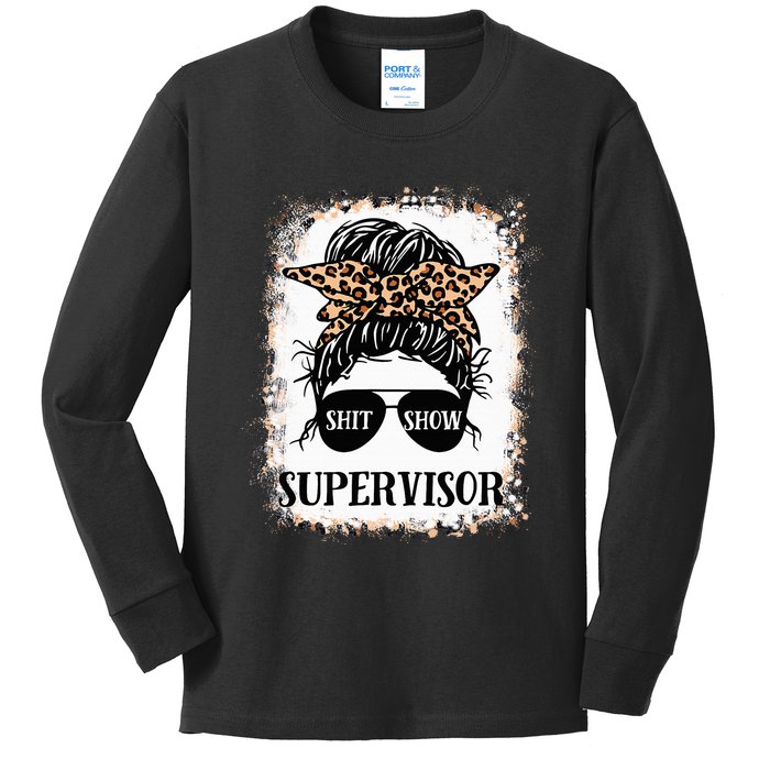 Shit Show Supervisor Casual Messy Bun Bleached Kids Long Sleeve Shirt