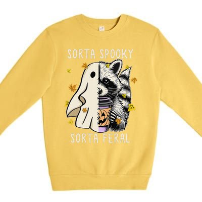 Sorta Spooky Sorta Feral Raccoon Halloween Feral Premium Crewneck Sweatshirt